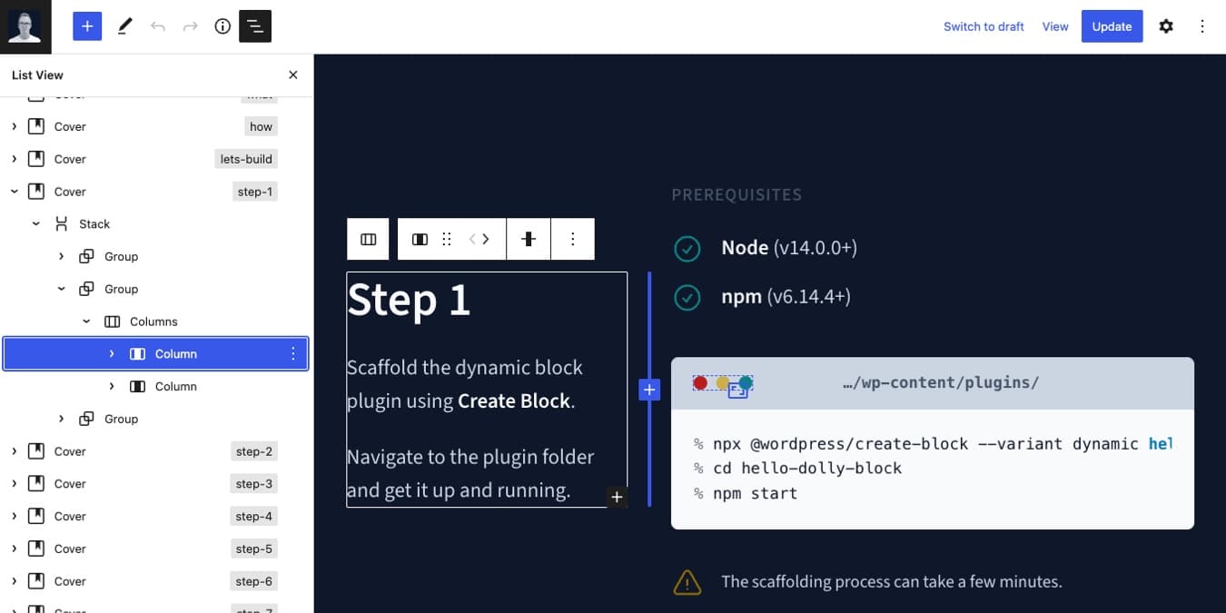The general structure of each slide.