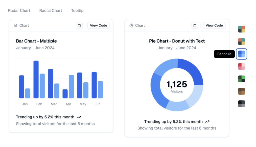 The theme switches on the Shadcn UI website.